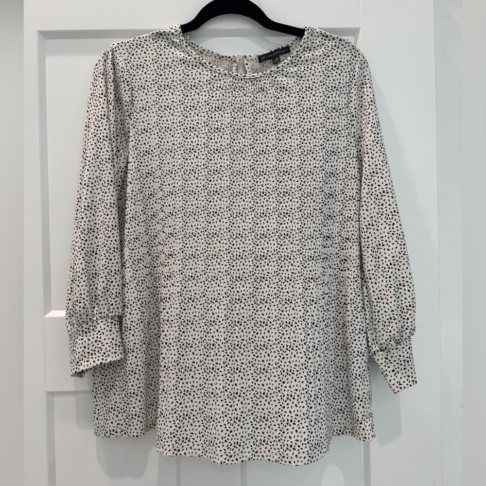 Adrianna Papell Cream & Black Print Blouse, Business Casual Top- Size‎ Small - Picture 3 of 9